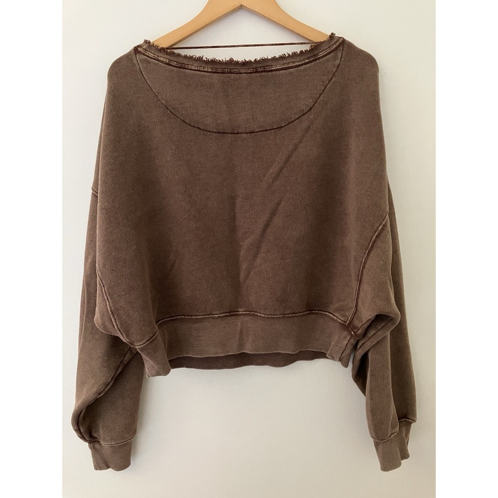 Free People Oversized Sweatshirt In Brown Women's Sz Large - Picture 2 of 7